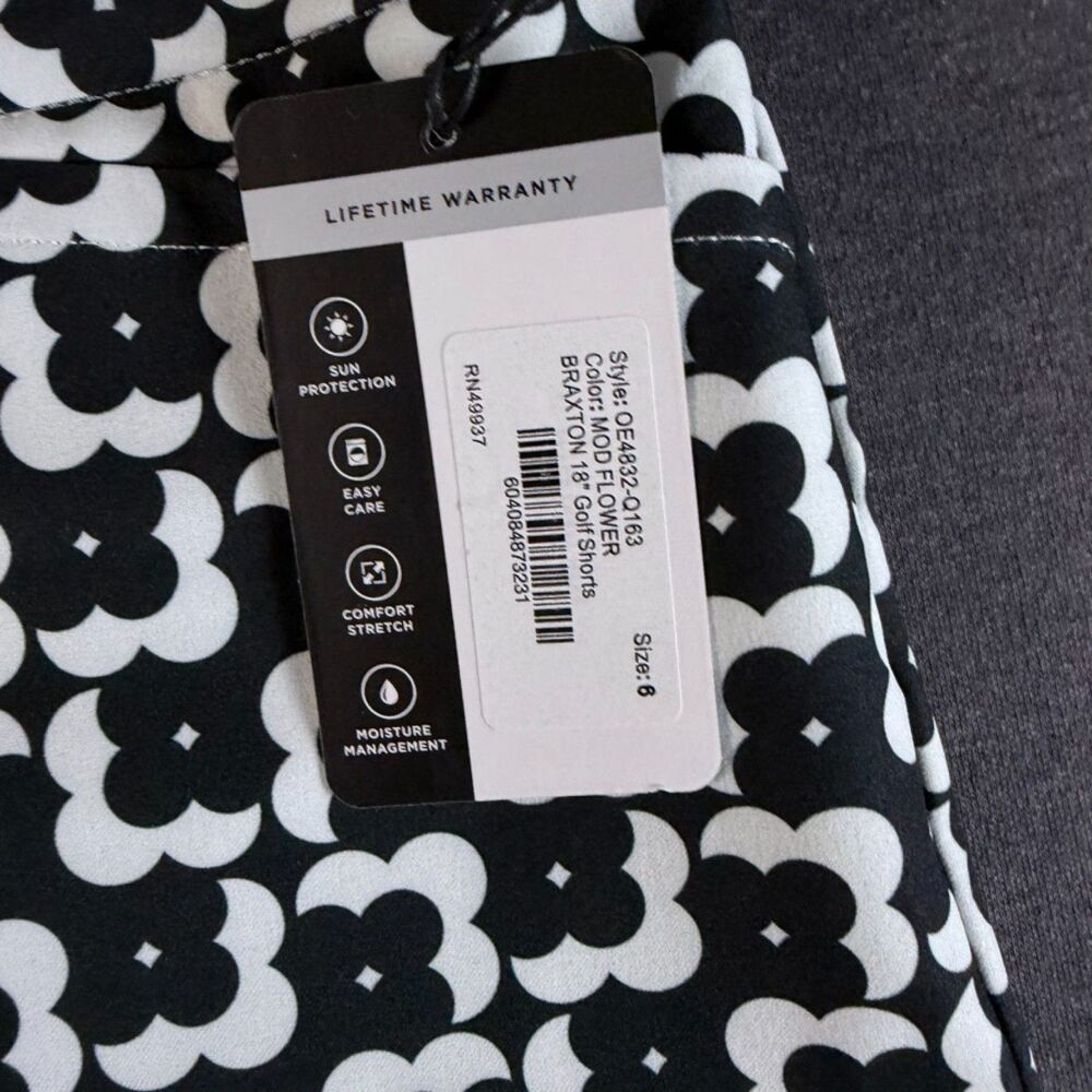 NWT Tail Activewear Braxton 18" Golf Shorts Mod Flower Black White Size 6 - Picture 4 of 9